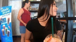 Starbucks coffee date with gorgeous Asian teen GF with a big ass