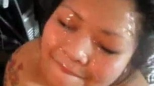 BBW Asian chick gets anal from BBC then takes huge facial